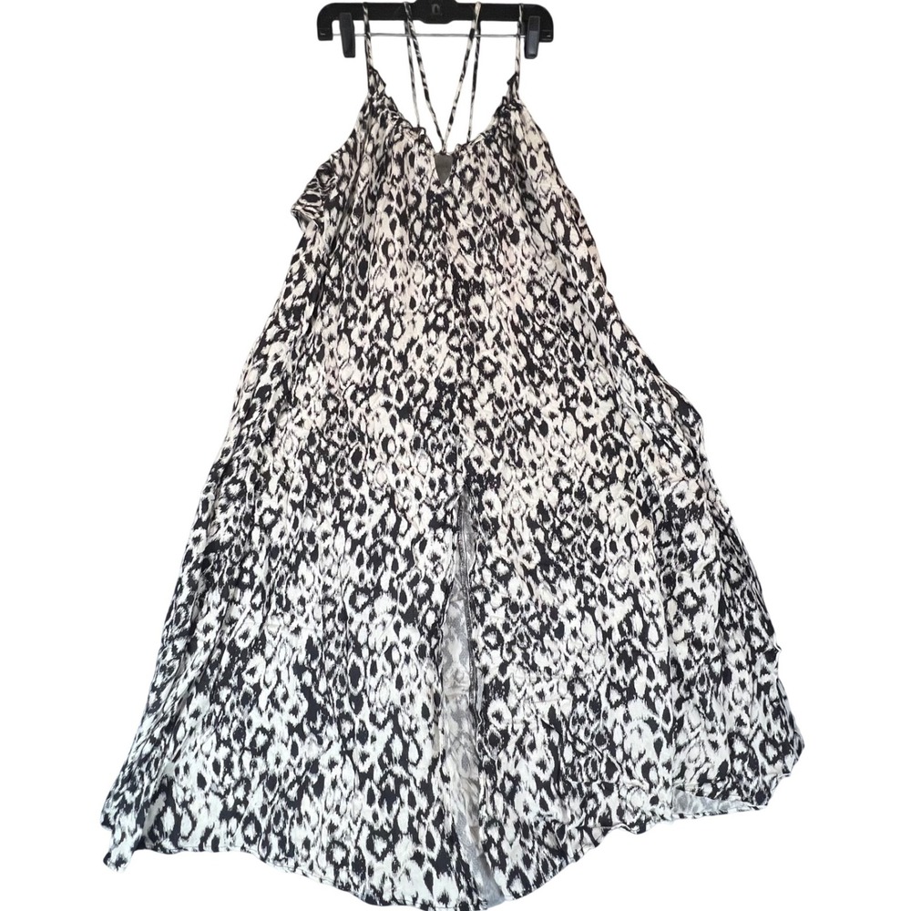 Anthropologie Midi Dress Women XS Black White Animal Print Strappy Boho Slit